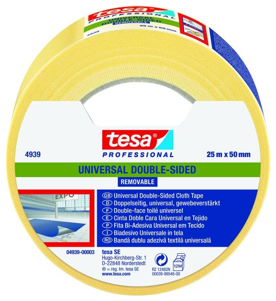tesa® 4939, Verlegeband Univ. ablösbar, 25m x 50mm, weiß-transluzent