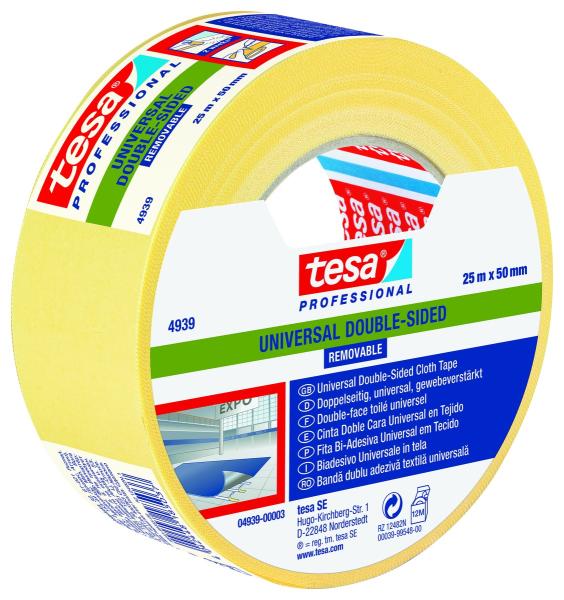 tesa® 4939, Verlegeband Univ. ablösbar, 25m x 50mm, weiß-transluzent