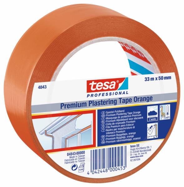 tesa® Putzband 4843 Winterband, glatt, 33m x 50mm, orange