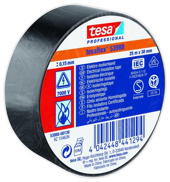 tesaflex® Professional 53988 Isolierband 7000V, 25m x 30mm, schwarz
