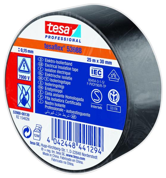 tesaflex® Professional 53988 Isolierband 7000V, 25m x 30mm, schwarz