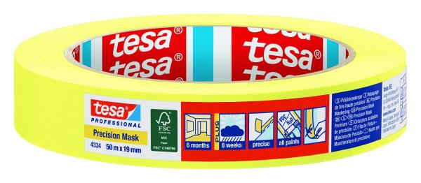 tesa® Professional 4334 Präzisionskrepp® PLUS, 50m x 19mm, gelb