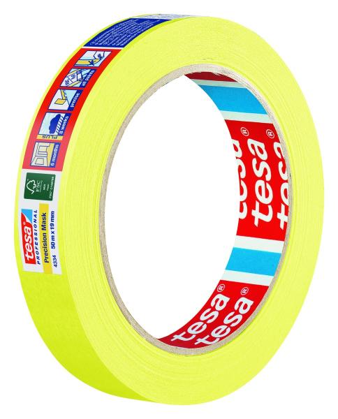tesa® Professional 4334 Präzisionskrepp® PLUS, 50m x 19mm, gelb