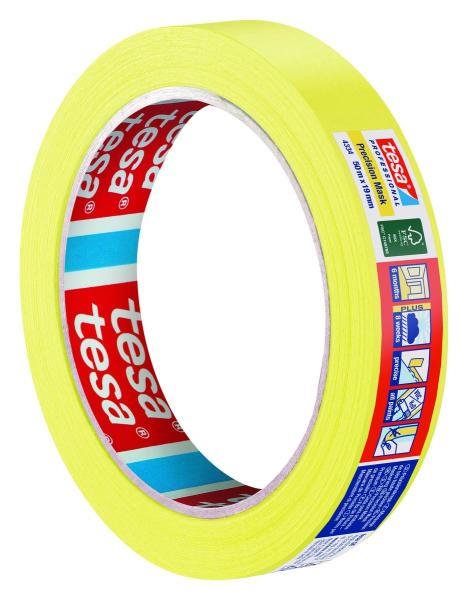 tesa® Professional 4334 Präzisionskrepp® PLUS, 50m x 19mm, gelb