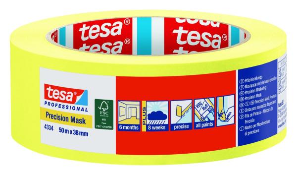 tesa® Professional 4334 Präzisionskrepp® PLUS, 50m x 38mm, gelb