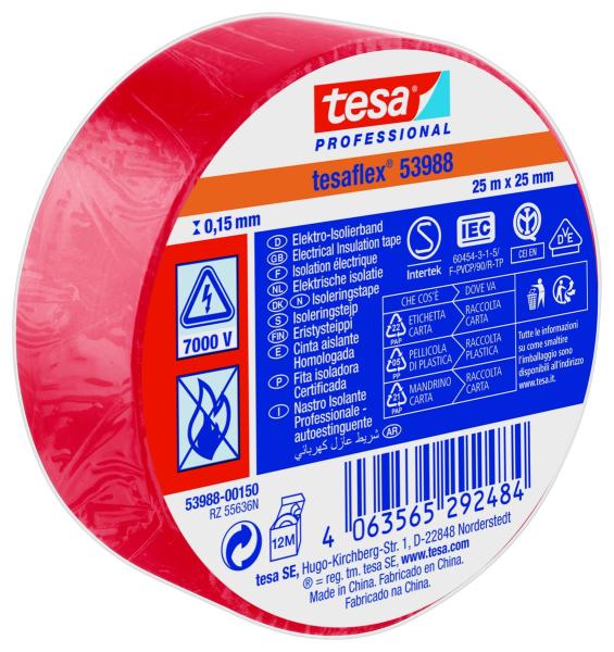 tesaflex® Professional 53988 Isolierband 7000V, 25m x 25mm, rot