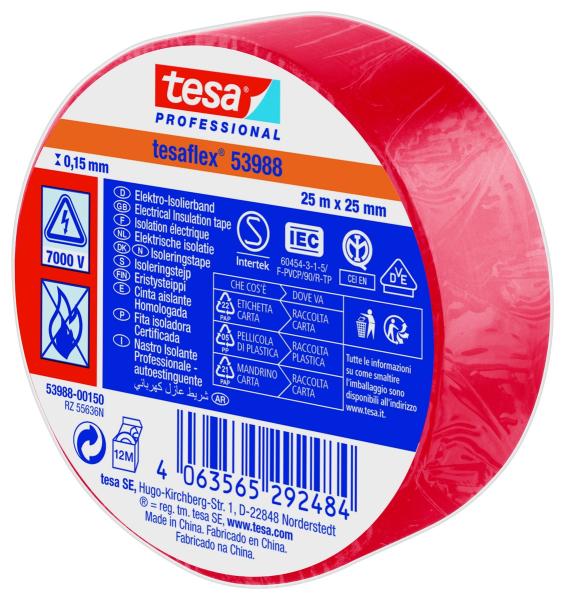tesaflex® Professional 53988 Isolierband 7000V, 25m x 25mm, rot