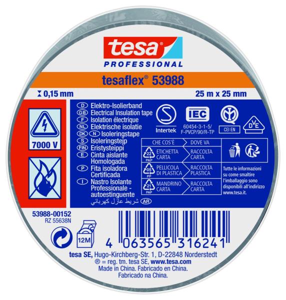 tesaflex® Professional 53988 Isolierband 7000V, 25m x 25mm, hellgrau