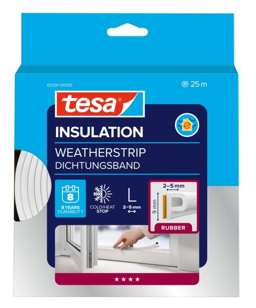 tesamoll® 5391 CLASSIC, P-Profil, 25m x 9mm x 5,5mm, weiß