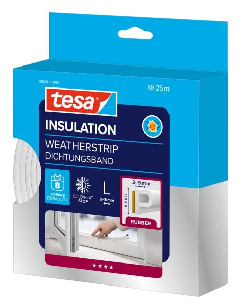tesamoll® 5391 CLASSIC, P-Profil, 25m x 9mm x 5,5mm, weiß
