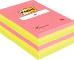 Post-it® Notes im Großformat, Verschiedene Neonfarben, Liniert, 101 mm x 152 mm, 100 Blatt/Block, 6 Blöcke/Packung, 100% PEFC SGSCH-PEFC-COC-110078