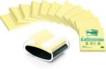 Post-it® Recycling Z-Notes, Gelb, 76 mm x 76 mm, Promotion, 100 Blatt/Block, 12 Blöcke/Packung + Gratis Dispenser, 100% PEFC Recycled SGSCH-PEFC-COC-110078