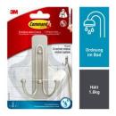 Command™ Großer Badezimmer-Doppelhaken Nickel satiniert Badezimmer 36FGN, 1 Haken, 2 große Strips