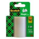 Scotch® Magic™ Unsichtbares Klebeband 8-1915R3/2, Aktionspackung, 19 mm x 15 m, 2 Rollen+ 1 GRATIS-Rolle/Packung