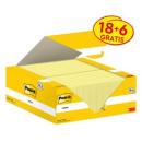 Post-it® Notes, Gelb, 38 mm x 51 mm, 100 Blatt/Block, 18 Blöcke + 6 Gratis/Packung, Kartonverpackung, 100% PEFC SGSCH-PEFC-COC-110078