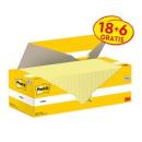 Post-it® Notes, Gelb, 76 mm x 127 mm, 100 Blatt/Block, 18 Blöcke + 6 Gratis/Packung, Kartonverpackung, 100% PEFC SGSCH-PEFC-COC-110078