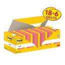 Post-it® Notes, Verschiedene Farben, 76 mm x 76 mm, 100 Blatt/Block, 18 Blöcke + 6 Gratis/Packung, Kartonverpackung, 100% PEFC SGSCH-PEFC-COC-110078