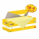 Post-it® Notes, Gelb, 76 mm x 76 mm, Promotion, 100 Blatt/Block, 18 Blöcke + 6 Gratis/Packung, 100% PEFC, SGSCH-PEFC-COC-110078