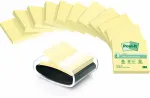 Post-it® Recycling Z-Notes, Gelb, 76 mm x 76 mm, Promotion, 100 Blatt/Block, 12 Blöcke/Packung + Gratis Dispenser, 100% PEFC, SGSCH-PEFC-COC-110078