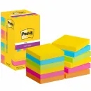 Post-it® Super Sticky Notes, Carnival Collection, 76 mm x 76 mm, 90 Blatt/Block, 12 Blöcke/Packung, Kartonverpackung, 100% PEFC, SGSCH-PEFC-COC-110078
