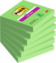 Post-it® Super Sticky Notes, Grün, 76 mm x 76 mm, 90 Blatt/Block, 6 Blöcke/Packung, 100% PEFC, SGSCH-PEFC-COC-110078