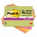 Post-it® Super Sticky Notes im Großformat, Verschiedene Farben, 101 mm x 152 mm, 45 Blatt/Block, 4 Blöcke/Packung, 100% PEFC, SGSCH-PEFC-COC-110078