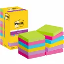 Post-it® Super Sticky Notes, Verschiedene Farben, 76 mm x 76 mm, 90 Blatt/Block, 12 Blöcke/Packung, Kartonverpackung, 100% PEFC, SGSCH-PEFC-COC-110078